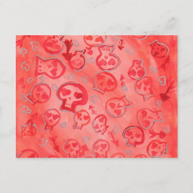 Jette Rockit! - Silver Hearts & Pink SugarSkulls Postkarte (Vorderseite)