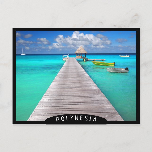 Jetty mit Booten in einer tropischen Lagune Postkarte (Vorderseite)