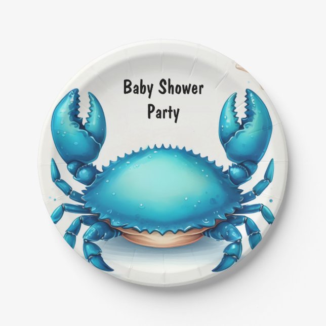 Jetzt Beach Ocean Catch Navy Blue Crab Baby Dusche Pappteller (Vorderseite)