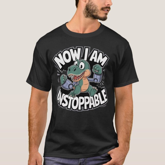 Jetzt bin ich unaufhaltsam lustig T-Rex mit Robote T-Shirt (Vorderseite)