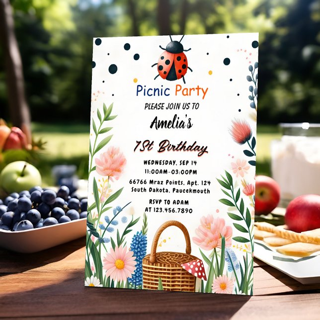 Jetzt Girls Liebe Bug Picnic Polka Dot 1. Geburtst Einladung (Von Creator hochgeladen)
