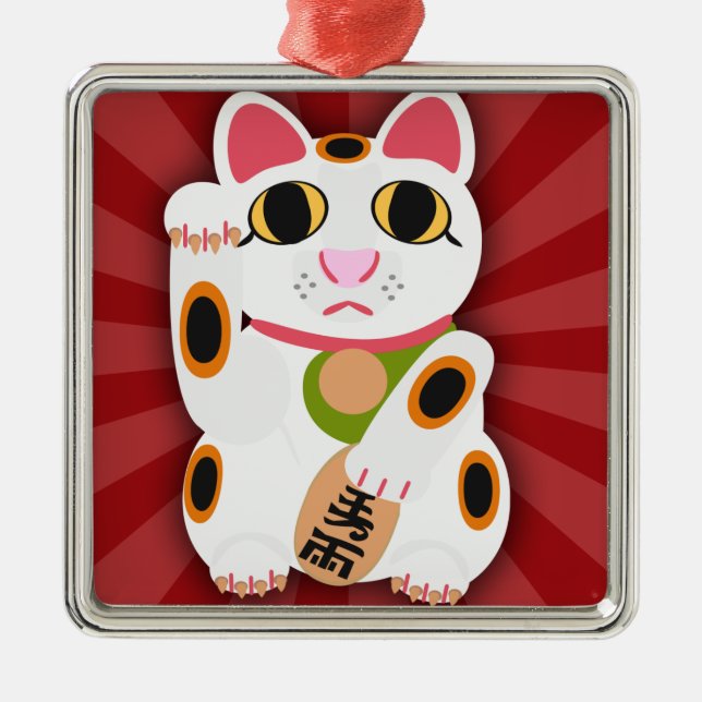 Jetzt glückliche Cat-Charakterspass-Illustration Silbernes Ornament (Vorne)