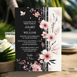 Jetzt Holz Bamboo Pink Sakura Cherry Blossom Hochz Einladung