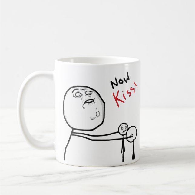 Jetzt Kuss-Raserei-Gesichts-Comic Meme Kaffeetasse (Links)