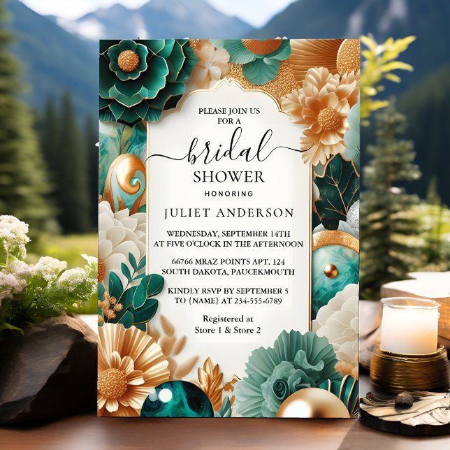 Jetzt Monstera Emerald Green und Gold Brautparty Einladung (Von Creator hochgeladen)