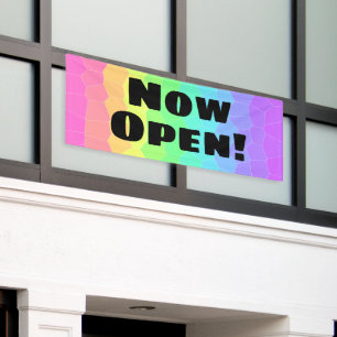 Jetzt öffnen! Geometrisches Regenbogenbanner Banner