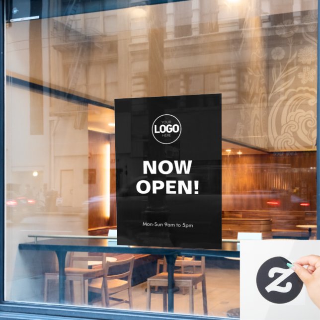 Jetzt öffnen | Schwarzes Fenster mit Logo Fensteraufkleber (Café-Fenster)