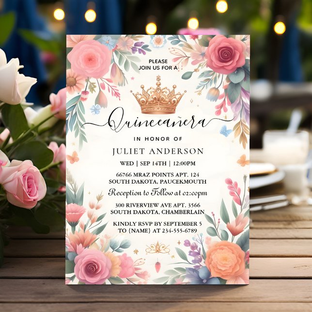 Jetzt Tiara Familie Latina Girly Spanish Quinceane Einladung (Von Creator hochgeladen)