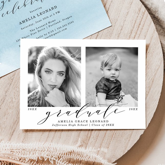 Jetzt und dann Blue 2 Foto Graduation Party Einladung (Von Creator hochgeladen)