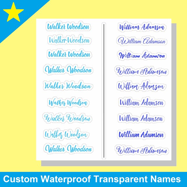 (Jeu bleu de 18) Stickers de nom simple transparen (Removable name stickers for boys)