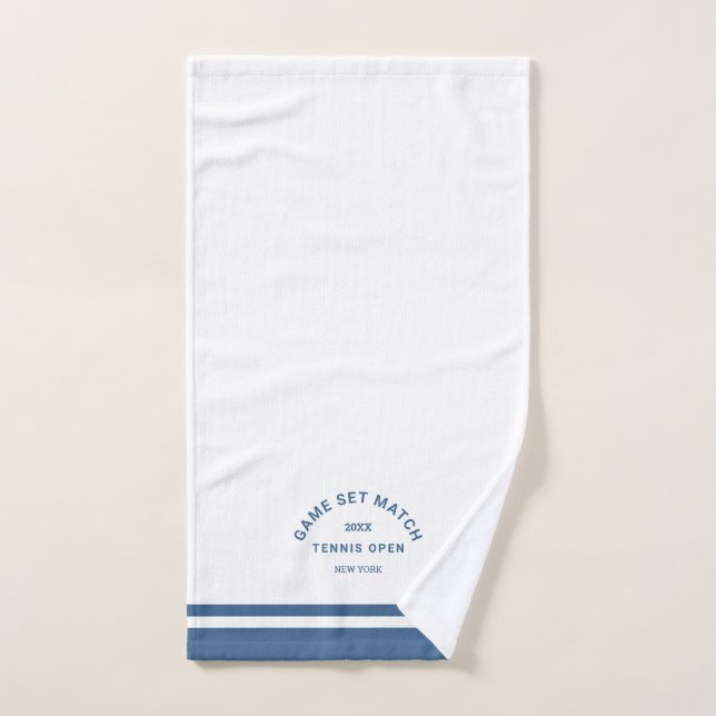 Jeu bleu Match Crest Stripe Tennis (Serviette à main)
