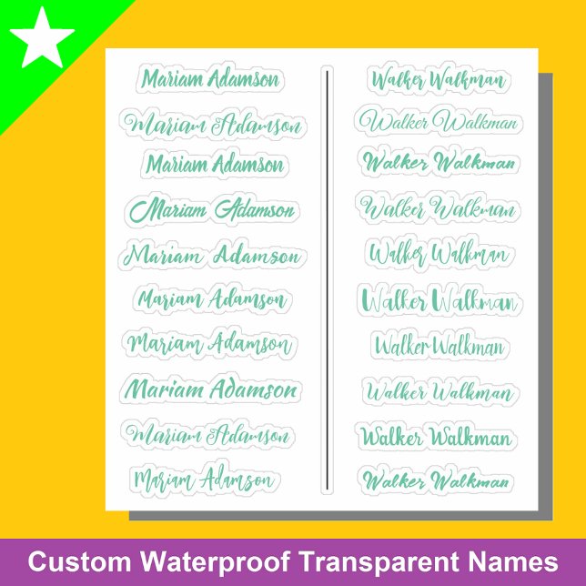 (Jeu de 20) Stickers de nom simple et transparent  (Mint green name stickers
)