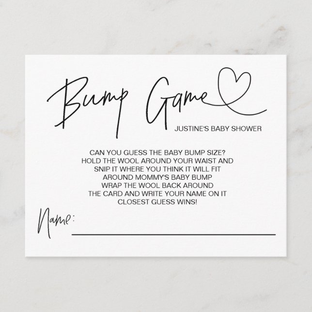 Jeu de Baby shower mignon Bump Guess Cartes Coeur (Devant)