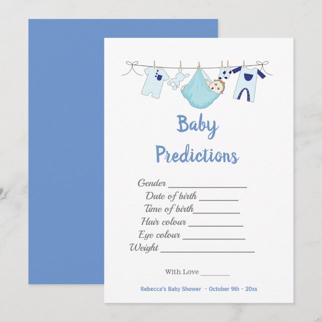 Jeu de Baby shower moderne carte de prédiction de  (Devant / Derrière)