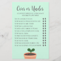 Jeu de baby shower sur ou sous le prospectus