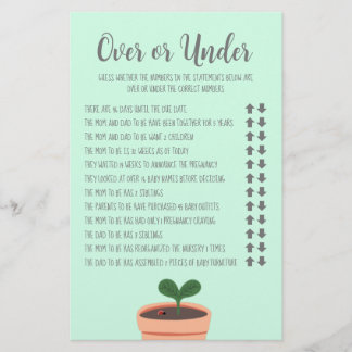 Jeu de baby shower sur ou sous le prospectus