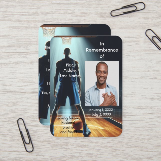 Jeu de basket-ball de carte de poche Memorial (Devant/Arrière en situation)