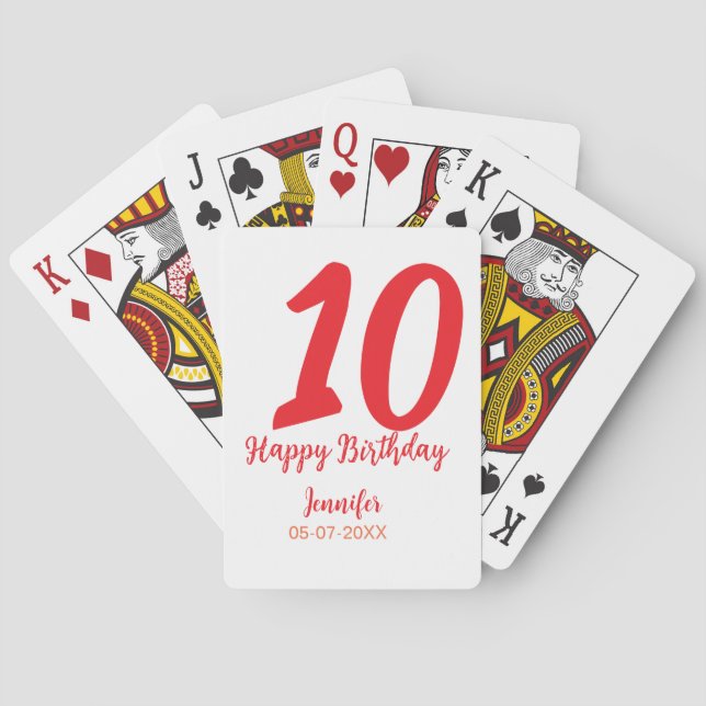 Jeu De Cartes 10e anniversaire ajouter nom date année rouge modè (dos)