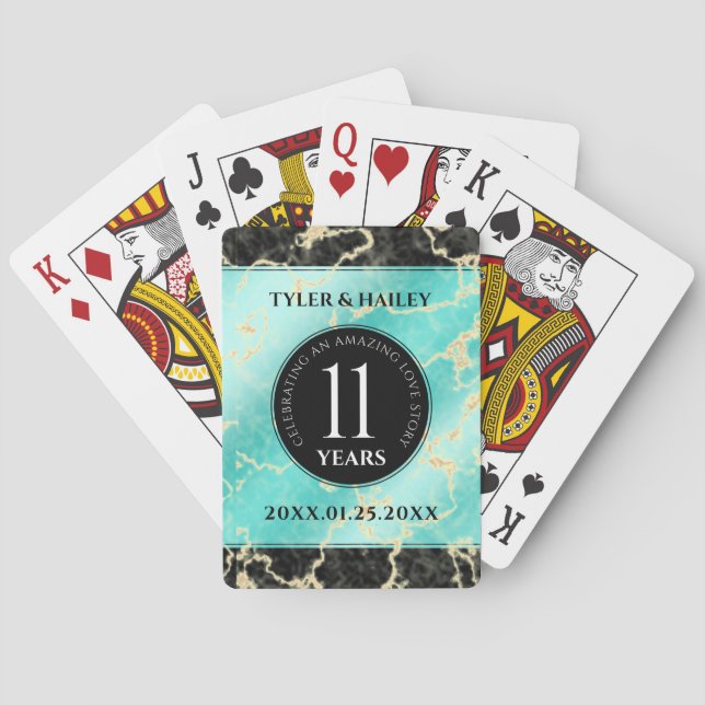 Jeu De Cartes 11ème anniversaire de Mariage turquoise (dos)