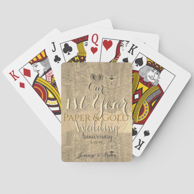 Jeu De Cartes 1er anniversaire Mariage Papier et or  (dos)