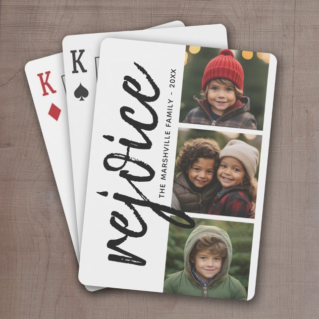 Jeu De Cartes 3 Collage photo - Joyeux Noël moderne Rejoice (Personalized Playing Cards - Add 3 Photos and Custom Text)