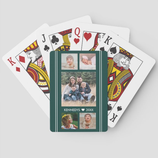 Jeu De Cartes 5 Collage Photo Famille Vert Et Blanc  (dos)