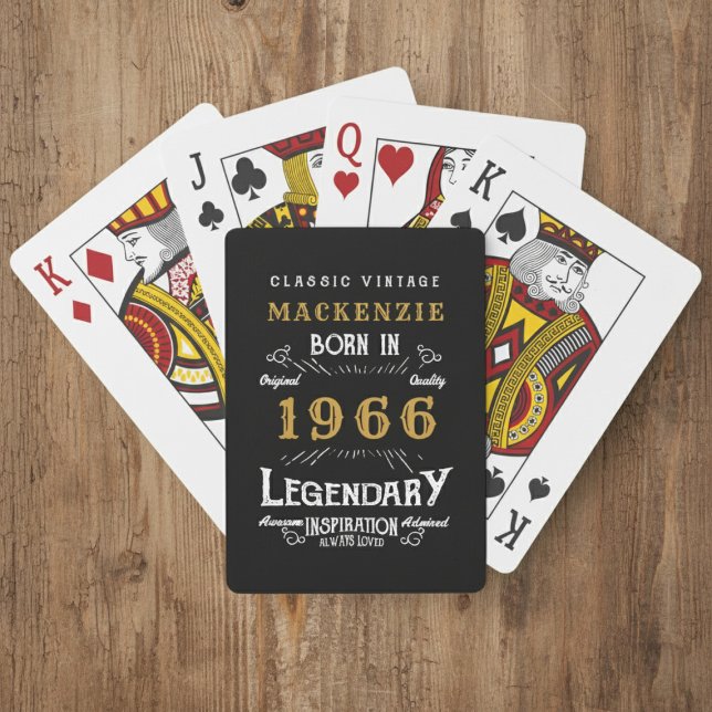 Jeu De Cartes 60th Birthday Born 1966 Legend Black Gold (Born 1966 playing cards on a wood background.)