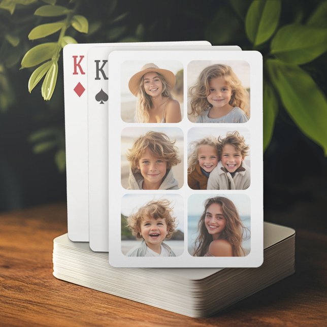 Jeu De Cartes 6 Photo Collage sur blanc - angles arrondis (Personalized playing cards)