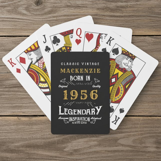 Jeu De Cartes 70th Birthday Born 1956 Legend Black Gold (Born 1956 playing cards. Wood  background.)