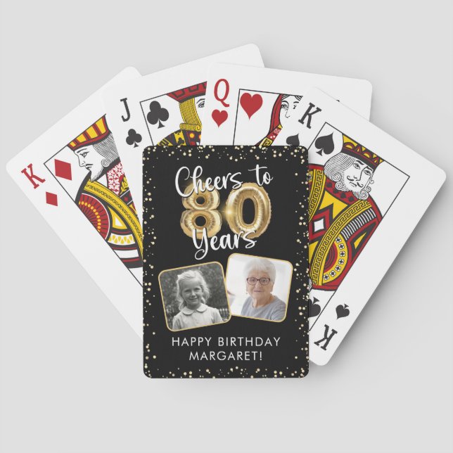 Jeu De Cartes 80th Birthday Cheers to 80 Years 2 Photos Black (dos)
