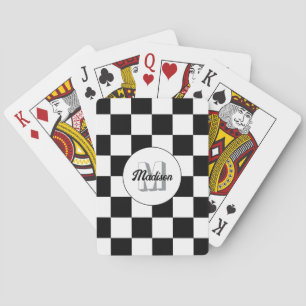 Jeu De Cartes à damiers carré noir et blanc rétro Monogramme