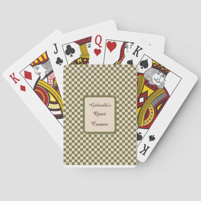 Jeu De Cartes à damiers Citation de coin vert et beige (dos)
