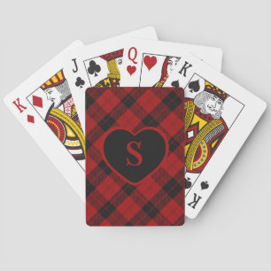 Jeu De Cartes à damiers Monogramme Noël Rouge Buffle Plaid