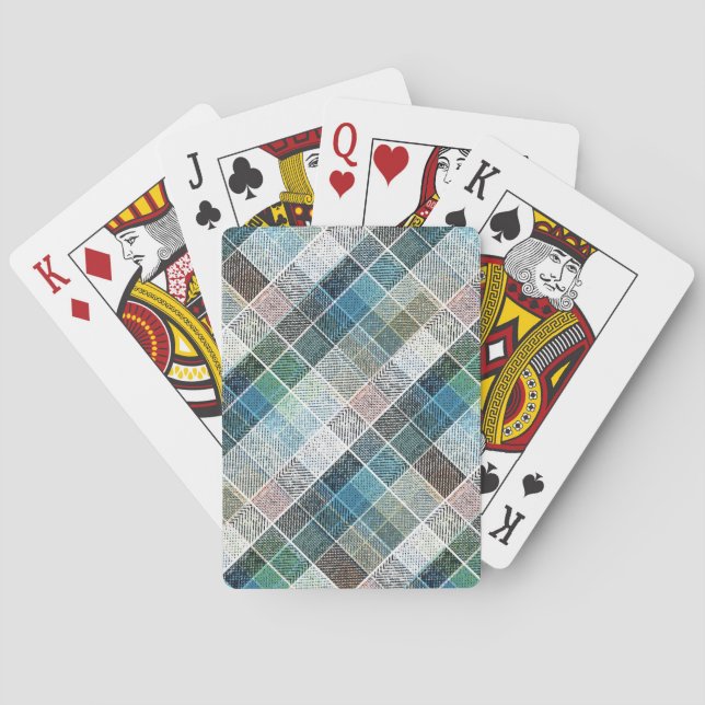 Jeu De Cartes à damiers, tartan, plaid, classique, bleu, blanc (dos)