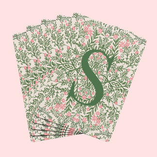 Jeu de cartes à motif floral vert et rose monogram