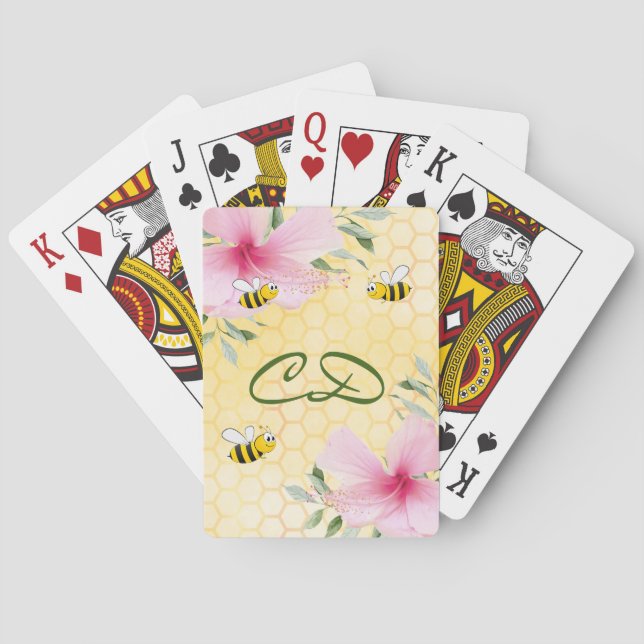 Jeu De Cartes Abeilles bourdonantes monogramme floral nid d'abei (dos)