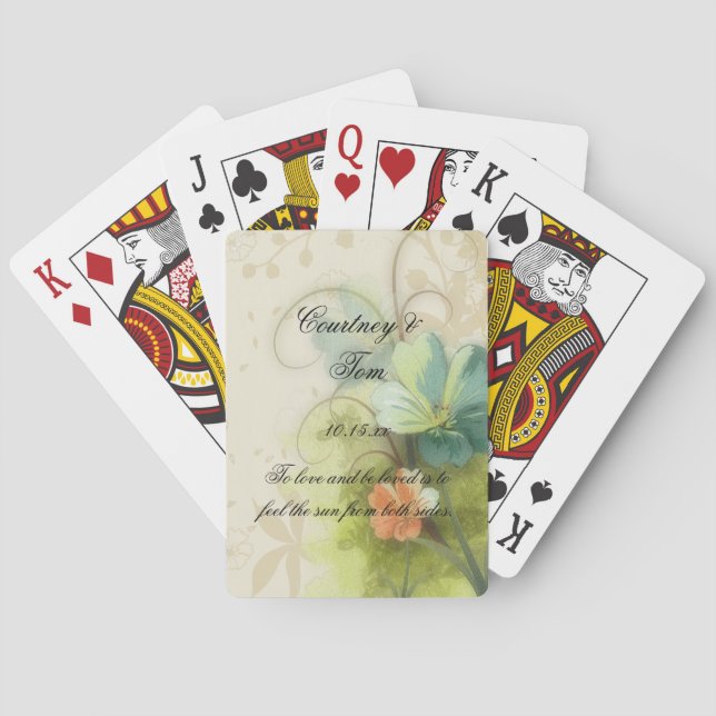 Jeu De Cartes Abstrait Mariage floral de Pêche Turquoise (dos)