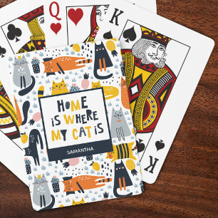 Jeu De Cartes Accueil est là où mon chat est Motif Nom monogramm