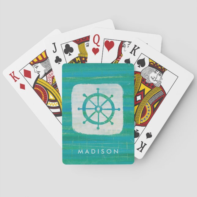 Jeu De Cartes Add Your | Coastal art | Aqua Steering Wheel (dos)