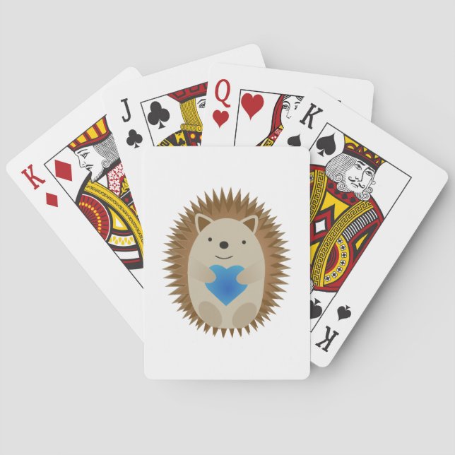 Jeu De Cartes Adorable Hérisson embrassant un Coeur Bleu (dos)