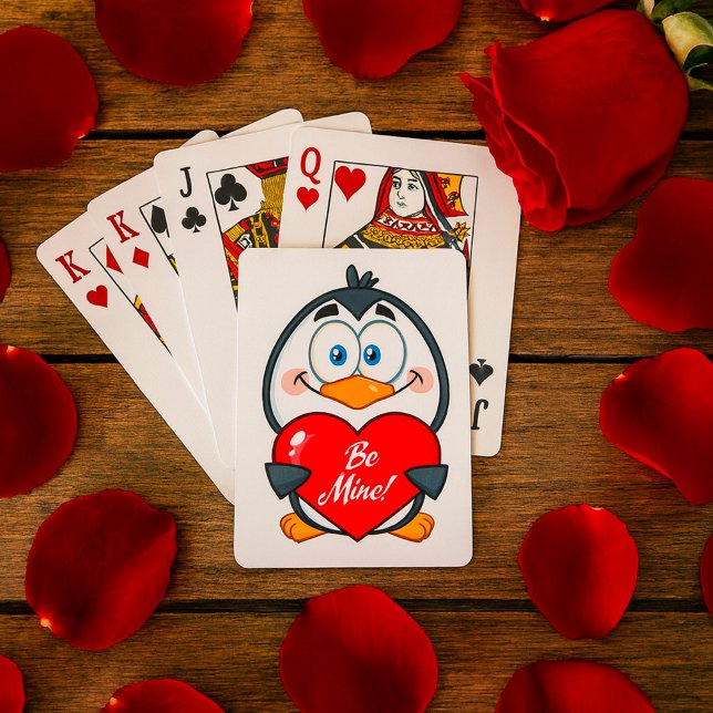 Jeu De Cartes Adorable Penguin Holding Be Mine Heart (Créateur téléchargé)