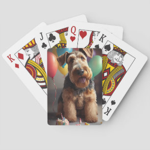 Jeu De Cartes Airedale chien avec gâteau et ballons