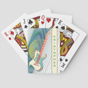 Jeu De Cartes Ajouter un nom Cool moderne blanc & Turquoise Guit