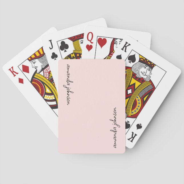 Jeu De Cartes Ajouter Votre Nom Complet Monogramme Minimal Rose (dos)