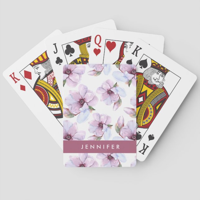 Jeu De Cartes Ajoutez votre motif floral | romantique nommé (dos)
