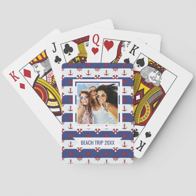 Jeu De Cartes Ajoutez votre motif | nautique nommé de bannière (dos)