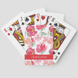 Jeu De Cartes Ajoutez votre motif nommé de pivoine d'aquarelle