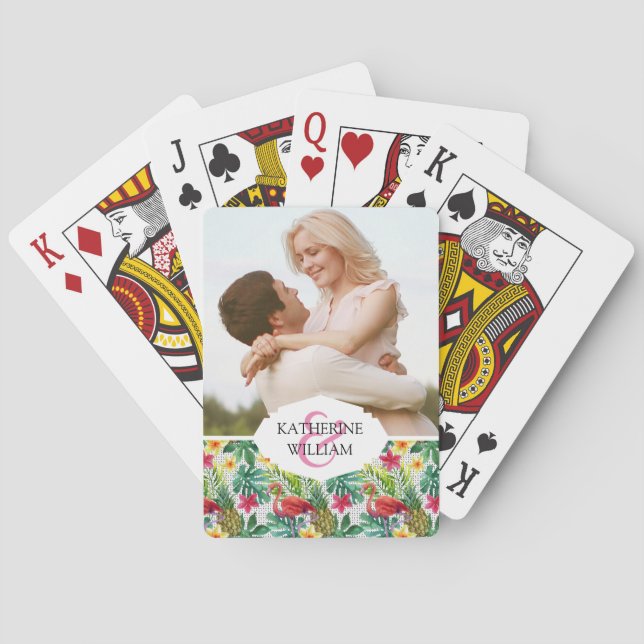 Jeu De Cartes Ajoutez votre nom | Aquarelle tropicale (dos)