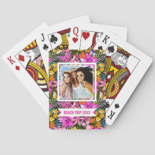 Jeu De Cartes Ajoutez votre nom   feuilles tropicaux et fleurs