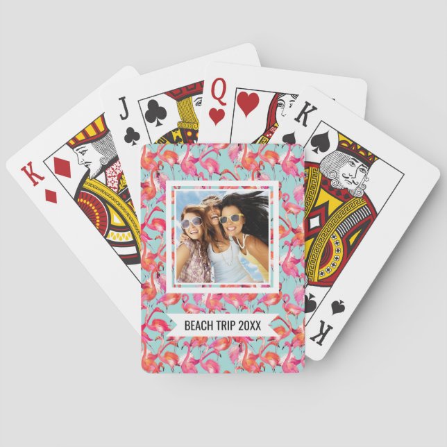 Jeu De Cartes Ajoutez votre nom | Flamants roses aquarelles rass (dos)
